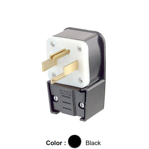 Leviton 9432-P, Straight Blade Angled Plug, Industrial Grade, 30A 125/250V, NEMA 14-30P, 3-Pole, 4-Wire, Grounding, Black