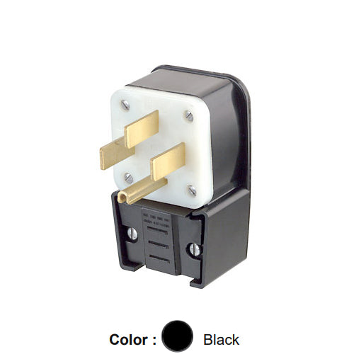 Leviton 9452-P, Straight Blade Angled Plug, Industrial Grade, 50A 125/250V, NEMA 14-50P, 3-Pole, 4-Wire, Grounding, Black