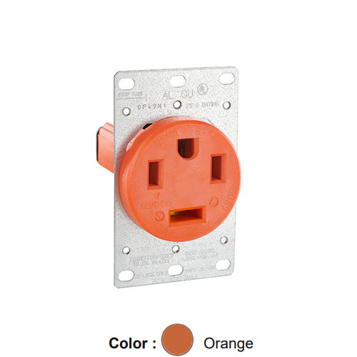 Leviton 9460-IG, Straight Blade Flush Mount Receptacle, Industrial Grade, 60A 125/250V, NEMA 14-60R, 3-Pole, 4-Wire, Isolated Ground, Side Wire, Orange