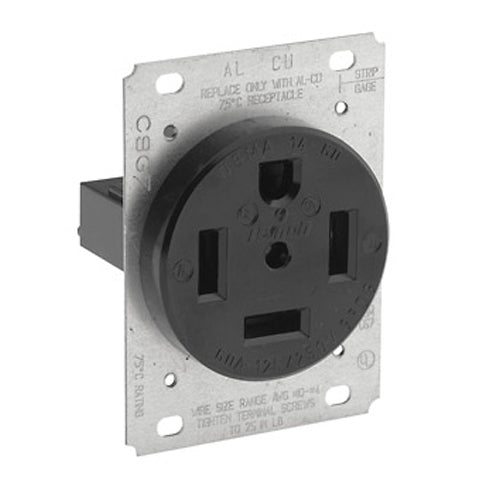 Leviton 9460, Straight Blade Flush Mount Receptacle, Industrial Grade, 60A 125/250V, NEMA 14-60R, 3-Pole, 4-Wire, Grounding, Side Wire, Steel Strap, Black