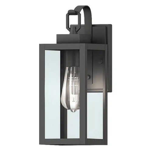 Votatec FS00355, LED Wall Light, Small, Rio Collection, 60W, E26 Base, Black, Clear Glass, Steel, Down Install