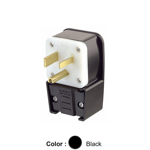 Leviton 9650-P, Straight Blade Angled Plug, Industrial Grade, 50A 250V, NEMA 6-50P, 2-Pole, 3-Wire, Grounding, Black