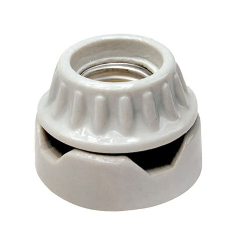 Leviton 9880, Unglazed Porcelain Lampholder, Medium Base, Two-Piece, Keyless, Incandescent, Surface Mount Low, Single Circuit, Back Wired, White