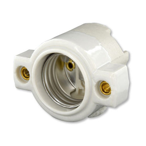 Leviton 9885, Unglazed Porcelain Lampholder, Medium Base, One-Piece, Keyless, Incandescent, Front Mount, Single Circuit, Back Wired, White