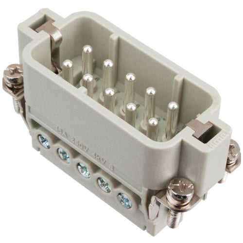 Techspan A10PS, Multipole Connector, Screw Terminal Connection, Male Insert, 10 Poles+Ground, 600V/16A, D Size Enclosure, Straight Mounting