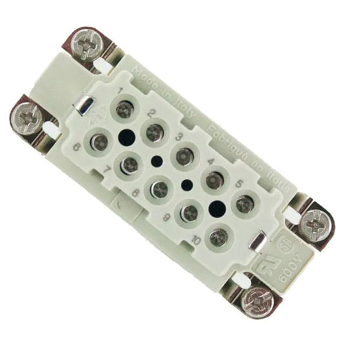 Techspan A10RS, Multipole Connector, Screw Terminal Connection, Female Insert, 10 Poles+Ground, 600V/16A, D Size Enclosure, Straight Mounting