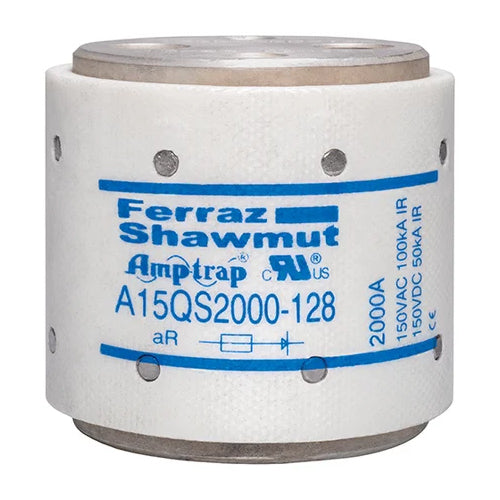 Mersen A15QS2000-128, Semiconductor Protection Fuse, High-Speed, Fast Acting, 150VAC/DC, 2000A,Hockey Puck, Bolt-In