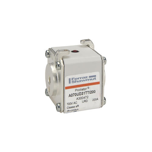 Mersen A300472, Square Body High-Speed Fuse, Fast Acting, Size 31 aR, 690/700VAC, 200A, With Striker Flush ends UNC threads