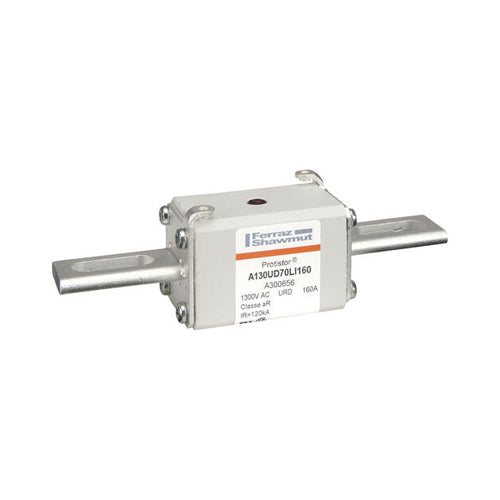 Mersen A300656, Square Body High-Speed Fuse, Fast Acting, Size 70 aR, 1250/1300VAC, 160A, With Striker Slotted Blades long