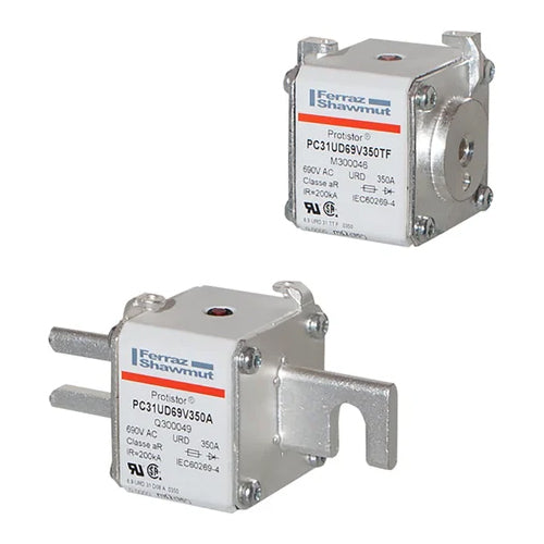 Mersen A301070, Square Body High-Speed Fuse, Fast Acting, Size 31 aR, 690/700VAC, 800A, With Striker Slotted Blades short