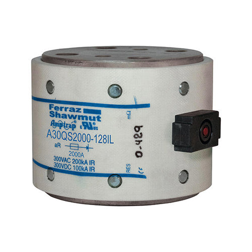 Mersen A30QS2000-128IL, Semiconductor Protection Fuse, High-Speed, Fast Acting, 300VAC/DC, 2000A, Hockey Puck, Bolt-In IL Indicator