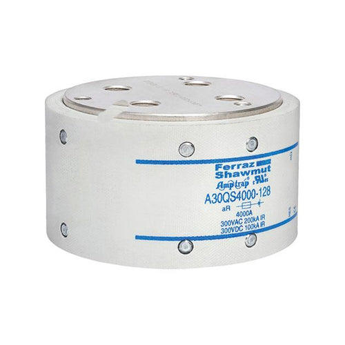 Mersen A30QS4000-128, Semiconductor Protection Fuse, High-Speed, Fast Acting, 300VAC/DC, 4000A, Hockey Puck, Bolt-In