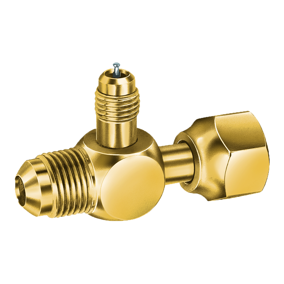 Alltemp 02-C31856, Swivel Flare 3/8'' SAE Tee, 3/8'' SAE x 1/4'' Access x 3/8'' Female SAE Swivel Nut