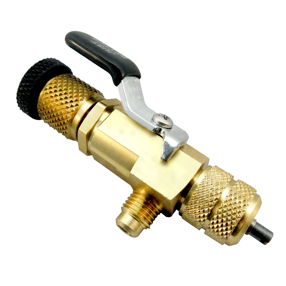 Alltemp 02-C32535N, Vacuum Rated Valve Core Removal Tool with Access Port, 5/16'' Quick Connect, 5/16'' Flare Run, 1/4'' Side Port
