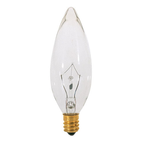 Satco A3620, BA9 1/2 Incandescent, 15W, 130V, 2700K Warm White, 114 Lumens, Candelabra E12 Base, Clear Finish, 500 Packs