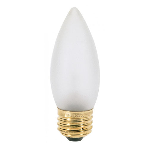 Satco A3634, B11 Incandescent, 25W, 130V, 2700K Warm White, 200 Lumens, Medium E26 Base, Frost Finish, 500 Packs