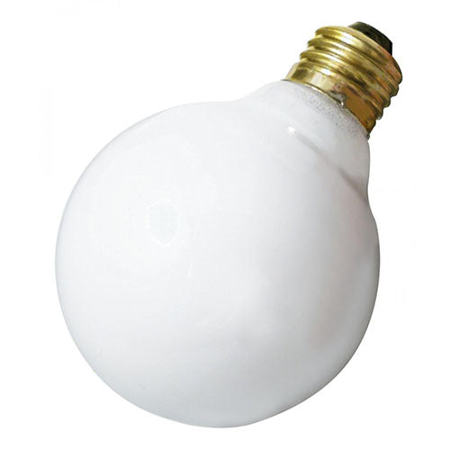 Satco A3640, G25 Incandescent, 25W, 130V, 2700K Warm White, 160 Lumens, Medium E26 Base, Gloss White Finish, 6 Packs