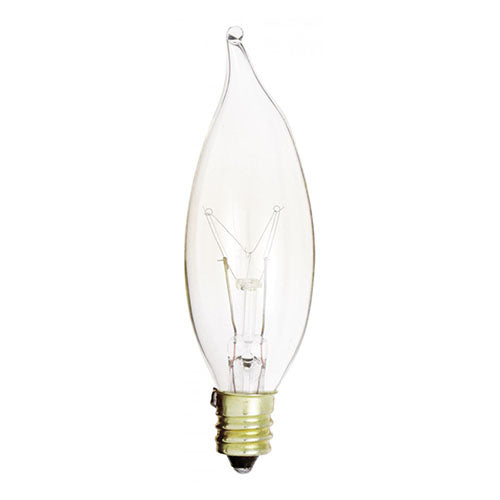 Satco A3673, CA8 Incandescent, 15W, 130V, 2700K Warm White, 95 Lumens, Candelabra E12 Base, Clear Finish, 500 Packs