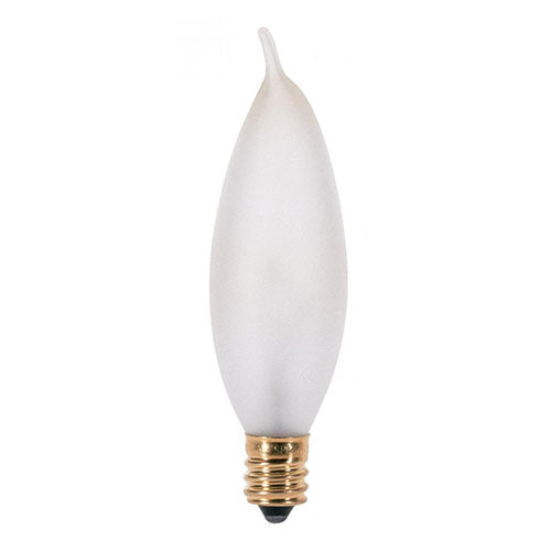 Satco A3677, CA8 Incandescent, 15W, 130V, 2700K Warm White, 90 Lumens, Candelabra E12 Base, Frost Finish, 500 Packs