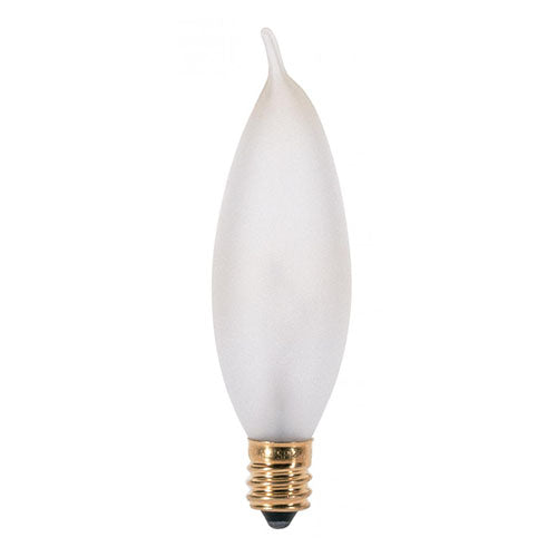 Satco A3678, CA8 Incandescent, 25W, 130V, 2700K Warm White, 200 Lumens, Candelabra E12 Base, Frost Finish, 500 Packs