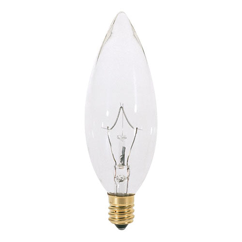 Satco A3682, BA9 1/2 Incandescent, 25W, 130V, 2700K Warm White, 193 Lumens, Candelabra E12 Base, Clear Finish, 500 Packs