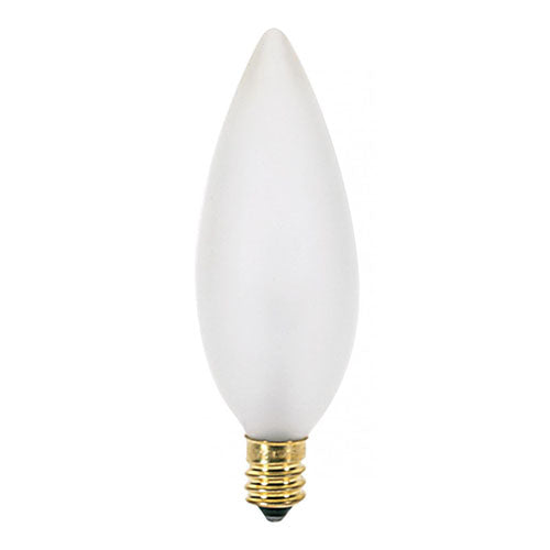 Satco A3685, BA9 1/2 Incandescent, 25W, 130V, 2700K Warm White, 193 Lumens, Candelabra E12 Base, Frost Finish, 500 Packs
