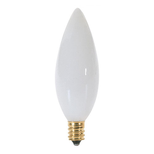 Satco A3688, BA9 1/2 Incandescent, 25W, 130V, 2700K Warm White, 163 Lumens, Candelabra E12 Base, Gloss White Finish, 500 Packs