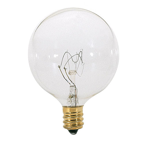 Satco A3922-TF, G16 1/2 Incandescent, 25W, 130V, 2700K Warm White, 186 Lumens, Candelabra E12 Base, Shatter Proof, Clear Finish