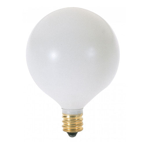 Satco A3925, G16 1/2 Incandescent, 25W, 130V, 2700K Warm White, 162 Lumens, Candelabra E12 Base, Satin White Finish, 500 Packs
