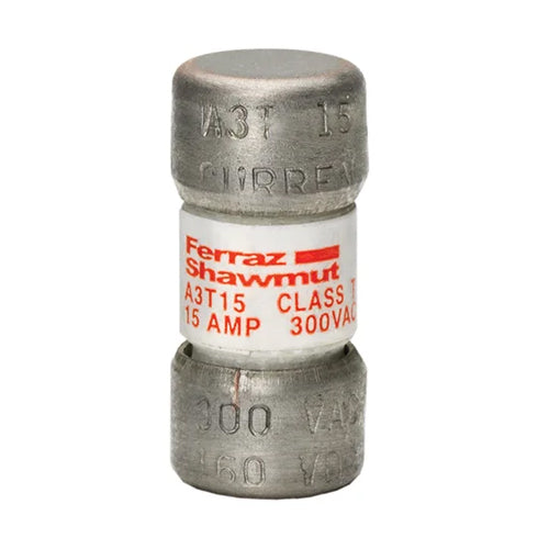 Mersen A3T15,  Low Voltage UL/CSA Fuses, Class T, 300VAC/160VDC, 15A, Fast-Acting, Ferrule Type