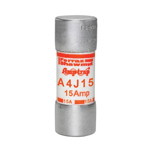 Mersen A4J15, Class J A4J Fast-Acting Fuse, 600VAC/300VDC, 15A, Ferrule Type