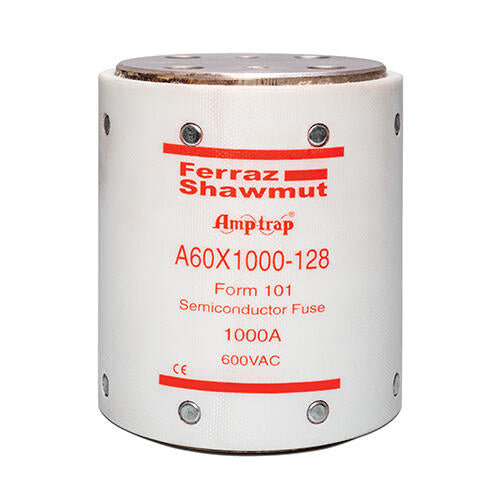 Mersen A60X1000-128, Semiconductor Protection Fuse, High-Speed, Fast Acting, 600VAC, 1000A, Hockey Puck, Bolt-In Type
