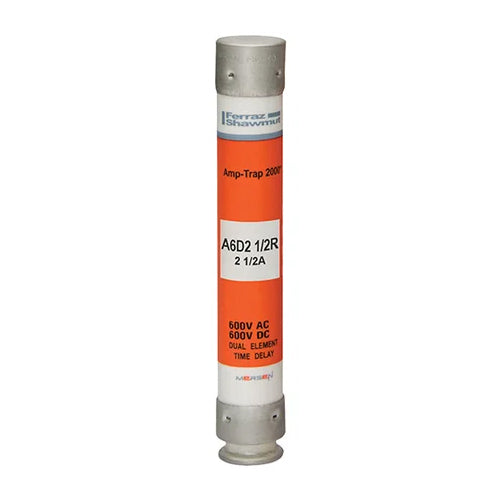 Mersen A6D2-1/2R, Low Voltage UL/CSA Fuse, Class RK1, Time-Delay, 600VAC/DC, 2.5A, Ferrule Type