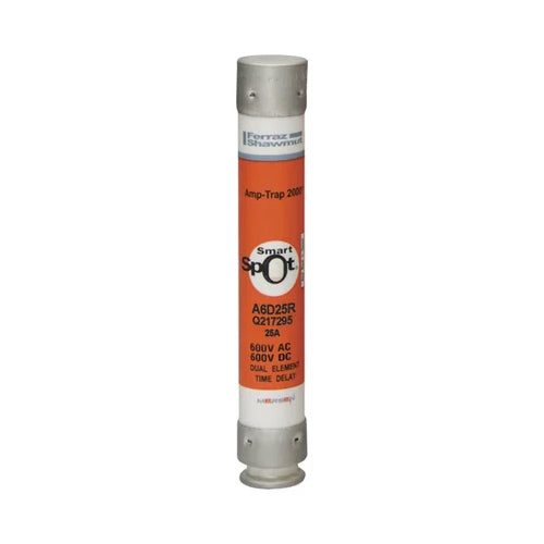 Mersen A6D25R, Low Voltage UL/CSA Fuse, Class RK1, Time-Delay, 600VAC/DC, 25A, Ferrule Type