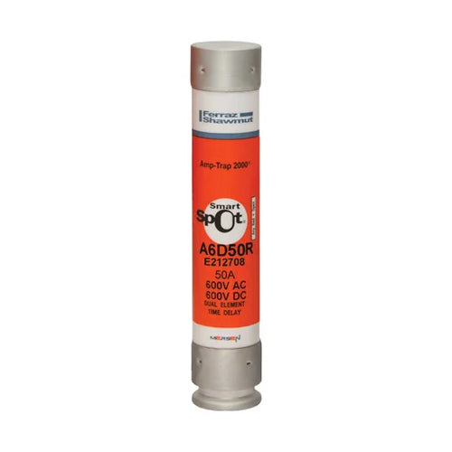 Mersen A6D50R, Low Voltage UL/CSA Fuse, Class RK1, Time-Delay, 600VAC/DC, 50A, Ferrule Type