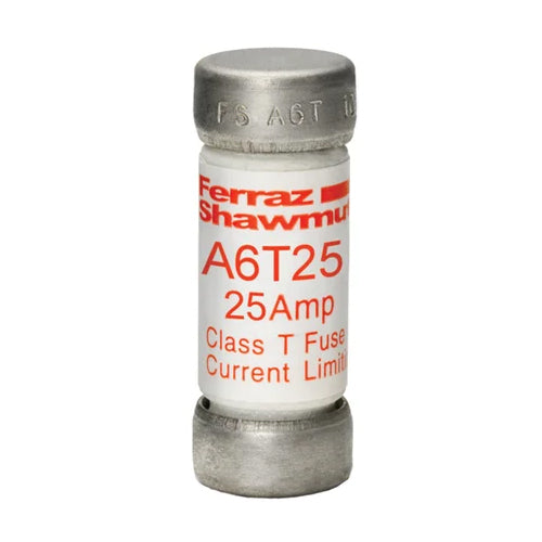 Mersen A6T25,  Low Voltage UL/CSA Fuses, Class T, 600VAC/300VDC, 25A, Fast-Acting, Ferrule Type