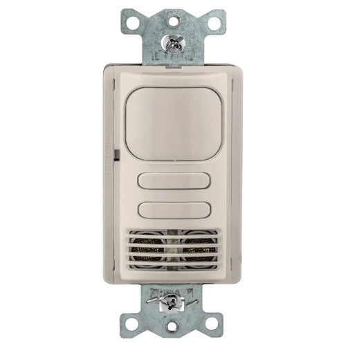 Hubbell AD2241LA2, Wall Switch Vacancy Sensor, Adaptive Dual Technology, Dual Circuit, 2 Buttons for Manual Control, 24V DC, Light Almond