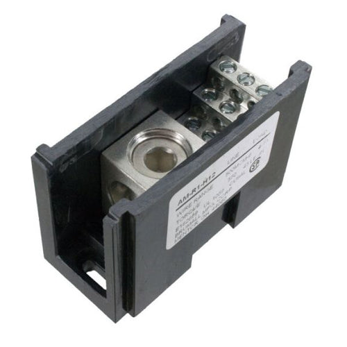 Techspan ADB1125001, ADB-112-500-1, Aluminum Power Distribution Block, Single Run with Multiple Taps, 380A, Line Side 1 Opening for 500 kcmil-4 AWG, Load Side 12 Openings for 4-14 AWG