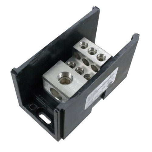 Techspan ADB163501, ADB-16-350-1, Aluminum Power Distribution Block, Single Run with Multiple Taps, 310A, Line Side 1 Opening for 350 kcmil-6 AWG, Load Side 6 Openings for 2/0-14 AWG