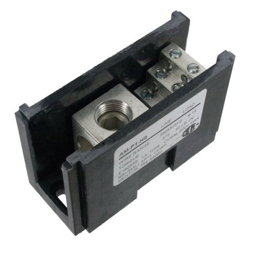 Techspan ADB183501, ADB-18-350-1, Aluminum Power Distribution Block, Single Run with Multiple Taps, 310A, Line Side 1 Opening for 350 kcmil-6 AWG, Load Side 8 Openings for 4-14 AWG
