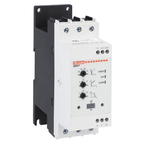 Lovato ADXNP01824, Two Phases Control Soft Starter with Integrated Bypass Relay, Rated Starter Current le 18A, Advanced Version, Auxiliary Supply 24VAC/DC, Operational Voltage 208-600VAC