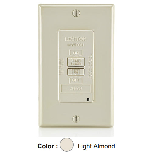 Leviton AFRBF-T, SmartlockPro Branch Circuit AFCI Blank Face Receptacle, LED Indicator Light, 20 Amp, 125 Volt, Back & Side Wired, Self-Grounding, Light Almond