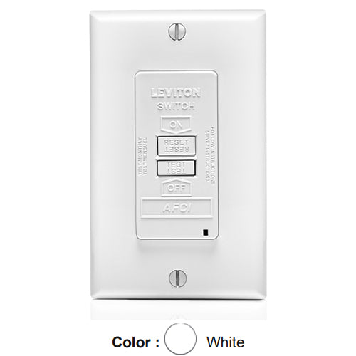 Leviton AFRBF-W, SmartlockPro Branch Circuit AFCI Blank Face Receptacle, LED Indicator Light, 20 Amp, 125 Volt, Back & Side Wired, Self-Grounding, White