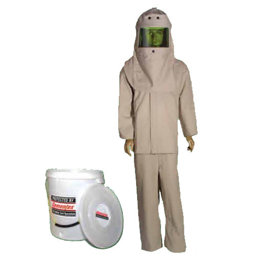 Comentex AFSC-HRC4K, 40 cal/cm² Task Wear, Coat/Pant Kit (Khaki) in an Arc Flash Storage Canister