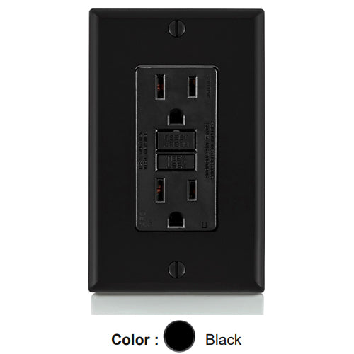Leviton AFTR1-E, SmartlockPro Branch Circuit AFCI Duplex Receptacle, Tamper-Resistant, LED Indicator Light, Wallplate Included, 15A 125V, NEMA 5-15R, Back & Side Wired, Self-Grounding, Black