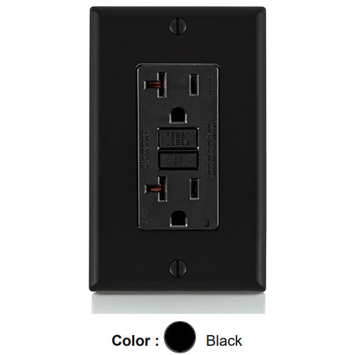 Leviton AFTR2-E, SmartlockPro Branch Circuit AFCI Duplex Receptacle, Tamper-Resistant, LED Indicator Light, Wallplate Included, 20A 125V, NEMA 5-20R, Back & Side Wired, Self-Grounding, Black