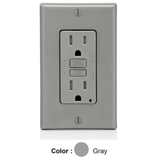 Leviton AGTR1-GY, SmartlockPro Dual Function AFCI/GFCI Duplex Receptacle, Tamper-Resistant, LED Indicator Light, Wallplate Included, 15A 125V, NEMA 5-15R, Back & Side Wired, Self-Grounding, Gray