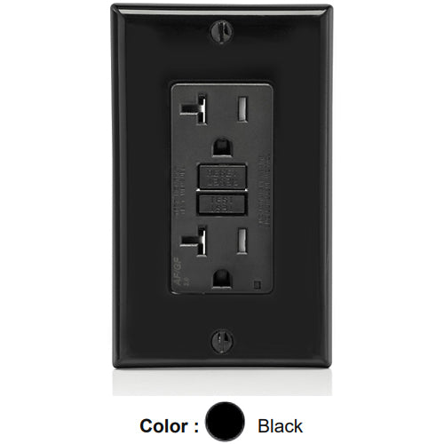Leviton AGTR2-E, SmartlockPro Dual Function AFCI/GFCI Duplex Receptacle, Tamper-Resistant, LED Indicator Light, Wallplate Included, 20A 125V, NEMA 5-20R, Back & Side Wired, Self-Grounding, Black