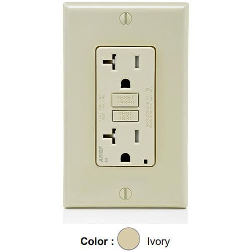 Leviton AGTR2-I, SmartlockPro Dual Function AFCI/GFCI Duplex Receptacle, Tamper-Resistant, LED Indicator Light, Wallplate Included, 20A 125V, NEMA 5-20R, Back & Side Wired, Self-Grounding, Ivory
