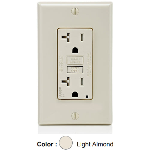Leviton AGTR2-T, SmartlockPro Dual Function AFCI/GFCI Duplex Receptacle, Tamper-Resistant, LED Indicator Light, Wallplate Included, 20A 125V, NEMA 5-20R, Back & Side Wired, Self-Grounding, Light Almond